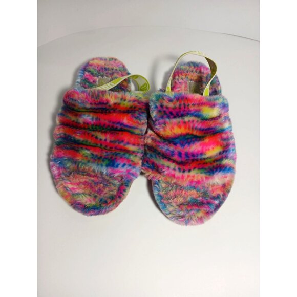UGG Fluff Yeah Slide Slippers Women's Size 3 Multi Color Tie-Dye Faux Fur - Picture 2 of 7
